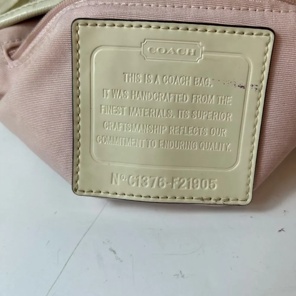 Coach F21905 Cream and Tan Signature Leather Detail Stripe Duffle Crossbody Bag